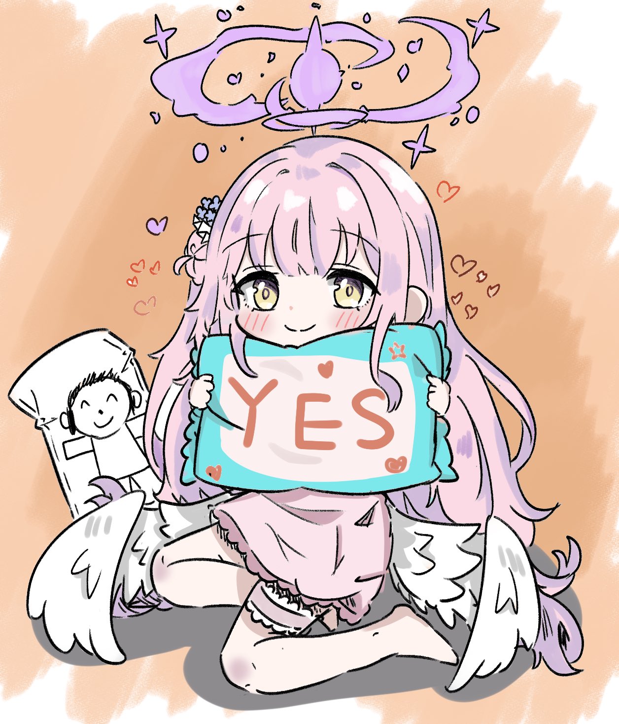 blue_archive, blush, body_pillow, closed_mouth, doodle_sensei_(blue_archive), e_v_e_neko, full_body, halo