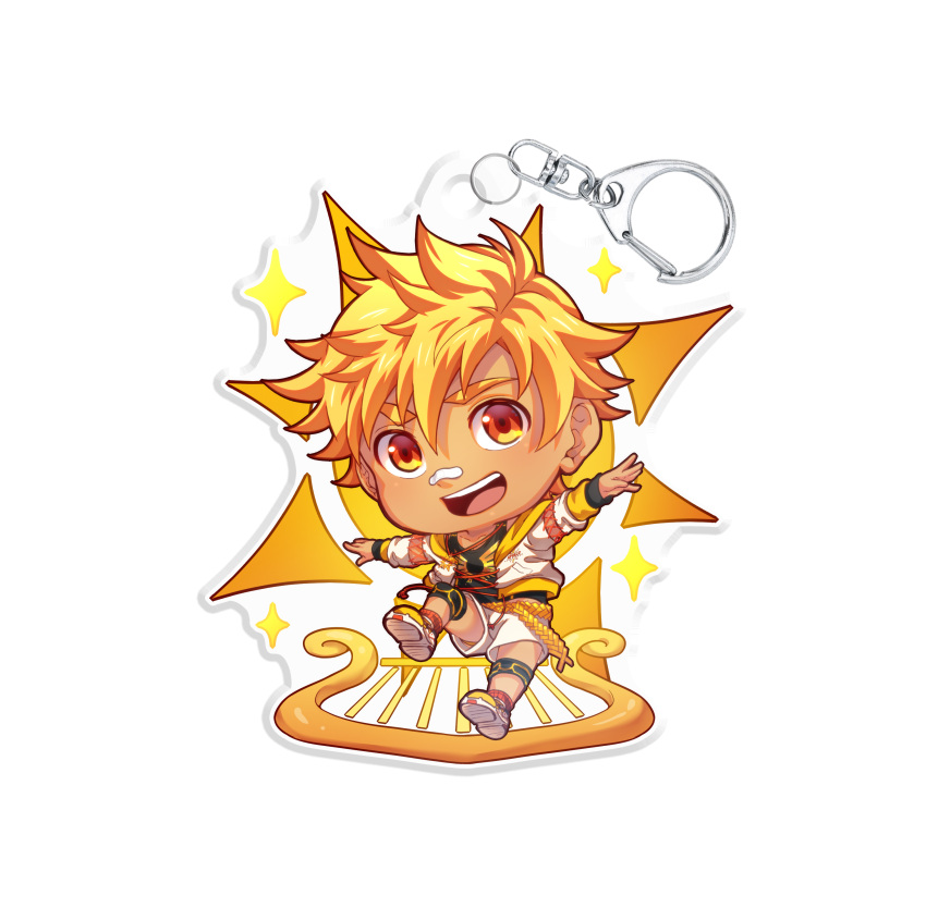 1boy, absurdres, bandaid, bandaid_on_face, bandaid_on_nose, blonde_hair, character_charm, charm_(object)