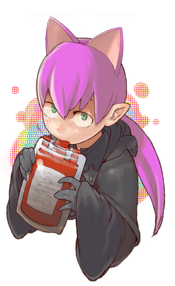 (blood+), blood, blood+, blood_bag, blush, cat_ears, drinking, extra_ears