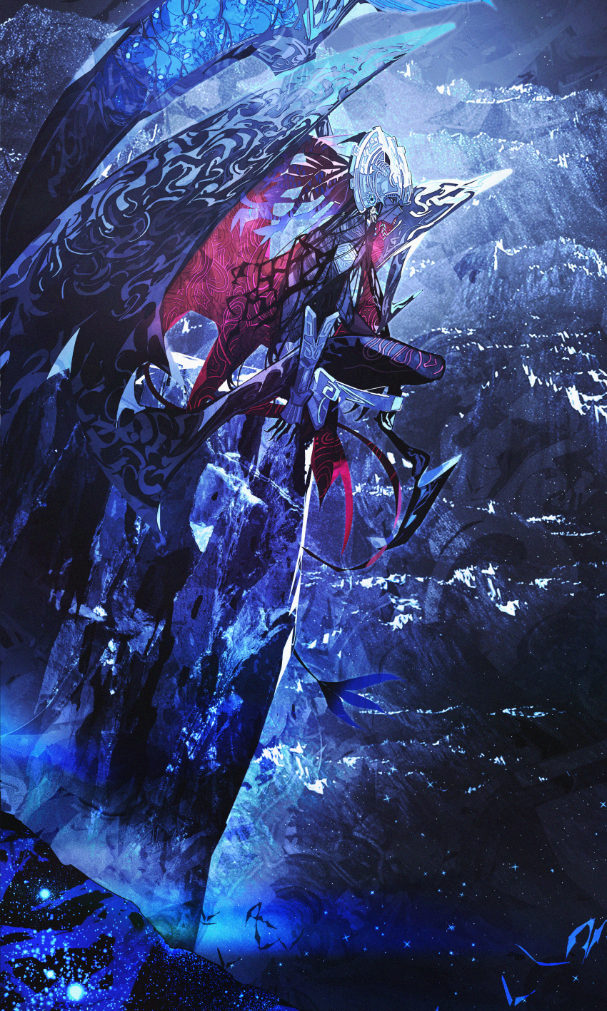 1boy, absurdres, black_hair, black_loincloth, black_skin, braid, camazotz_(fate), cliff