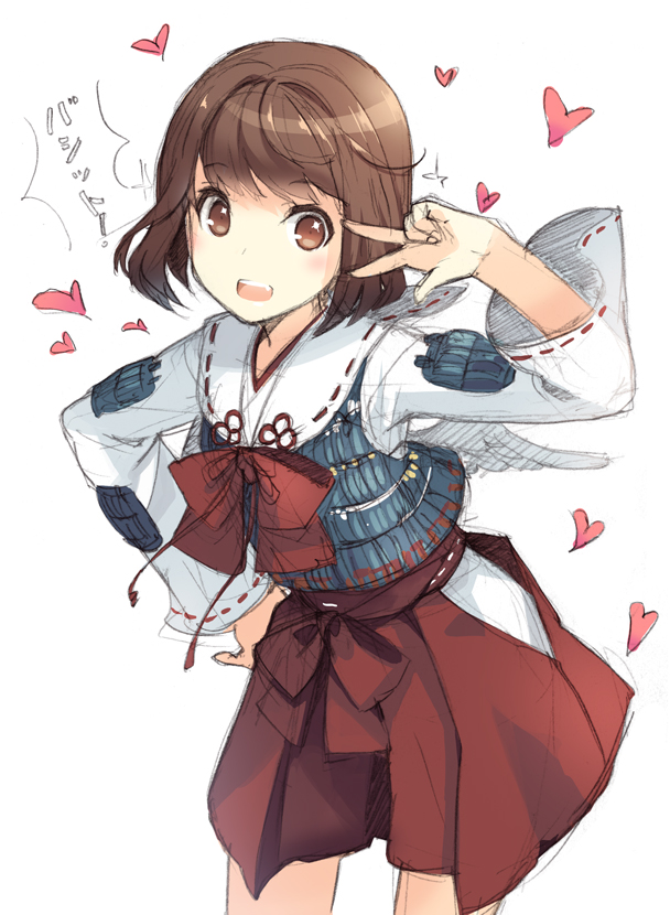 brown_hair, h2so4, original, sengoku_basara, short_hair, solo, tsuruhime, v