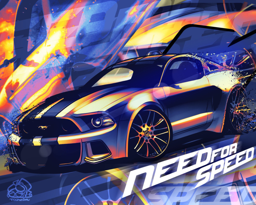 artist_name, car, chibi, copyright_name, english_commentary, ford, ford_mustang, ford_mustang_s197