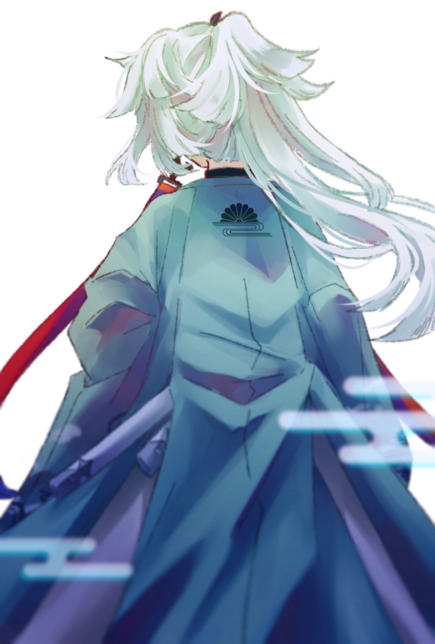 1girl, aqua_hakama, facing_away, fate/grand_order, fate_(series), green_haori, green_kimono, hakama