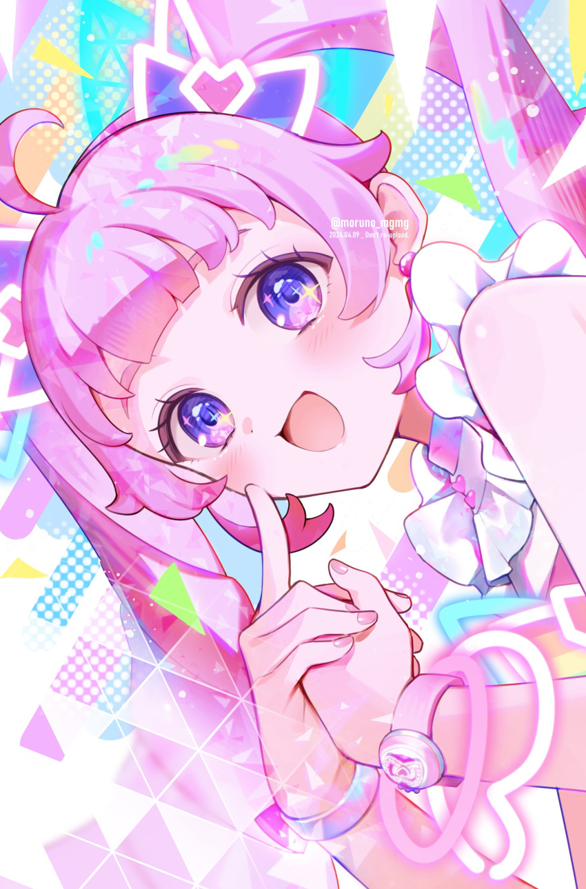 1girl, :d, absurdres, ahoge, aozora_himari, blunt_bangs, blush, bow
