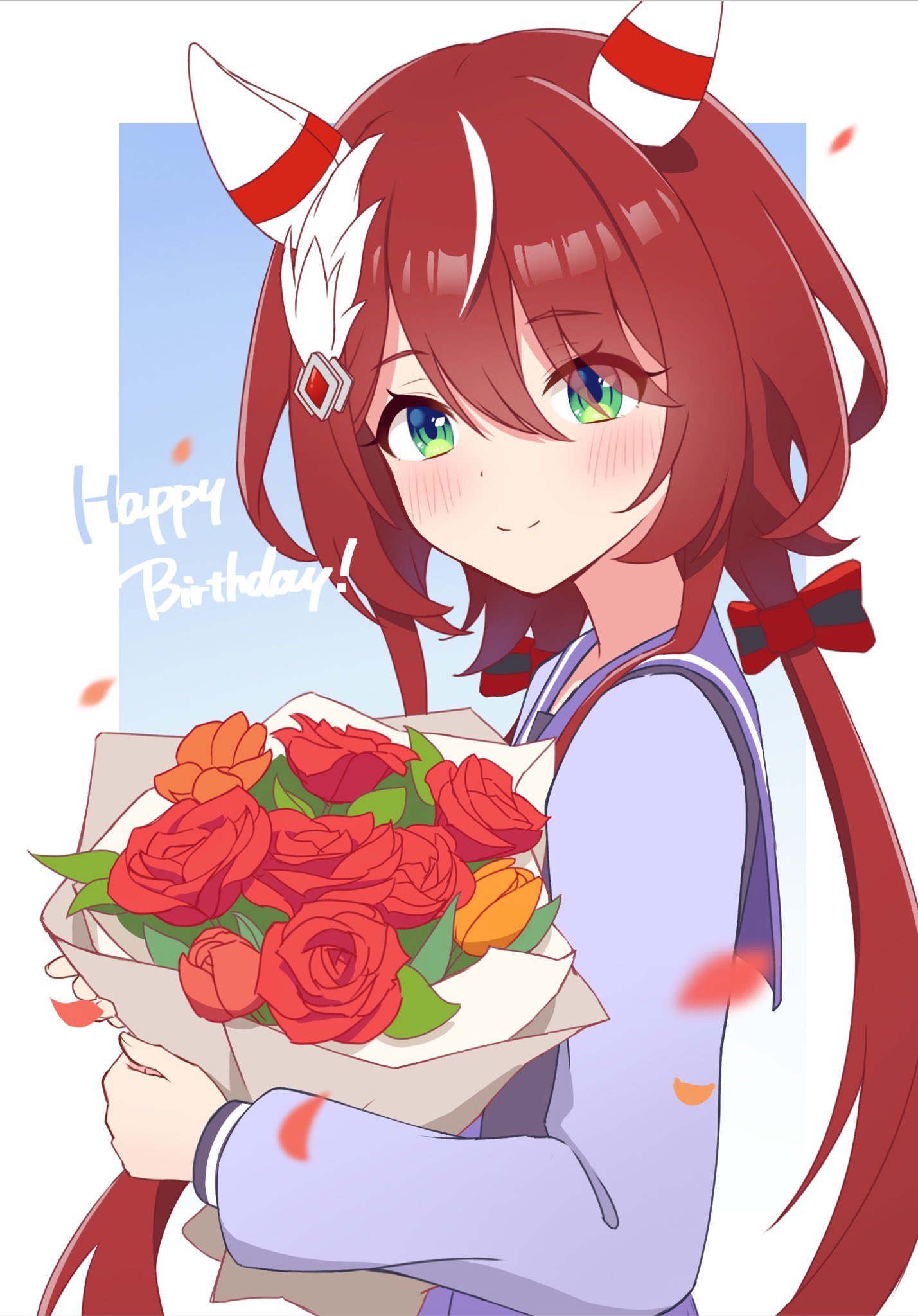 1girl, animal_ears, auklet5580, blush, carrying, flower, green_eyes, hair_between_eyes