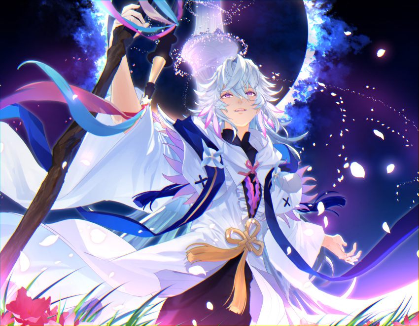 1boy, center_frills, fate/grand_order, fate_(series), flower, flower_knot, frills, garden_of_avalon