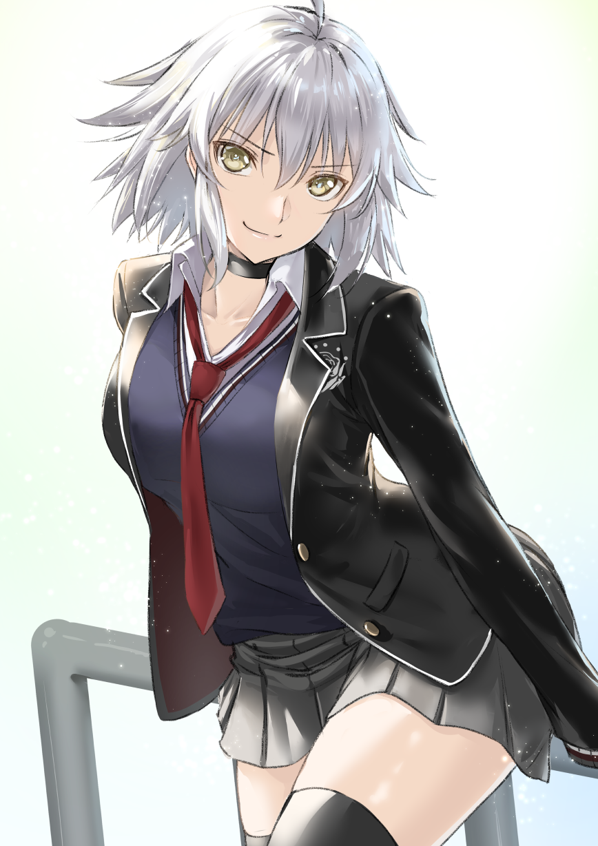 1girl, ahoge, black_choker, breasts, choker, collared_shirt, fate/grand_order, fate_(series)