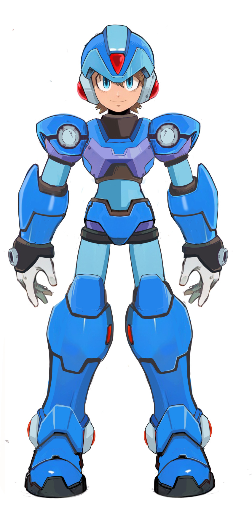 1boy, absurdres, armor, blue_armor, blue_footwear, blue_helmet, boots, brown_hair