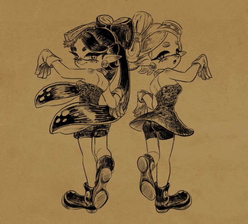 2girls, ankle_boots, backless_outfit, bike_shorts, black_hair, blush, boots, bow