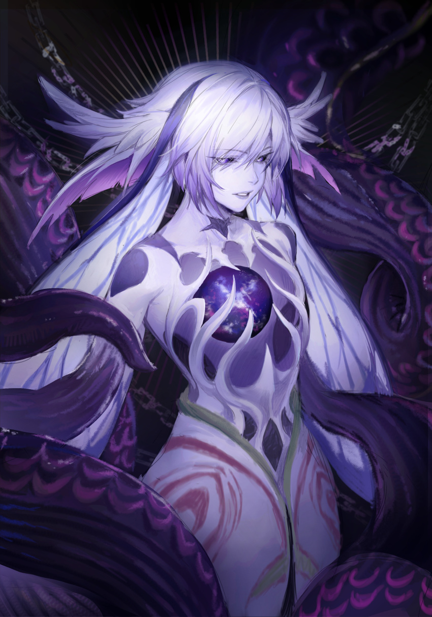 1girl, absurdres, artist_request, athena_(ff14), black_background, black_sclera, chain, chinese_commentary