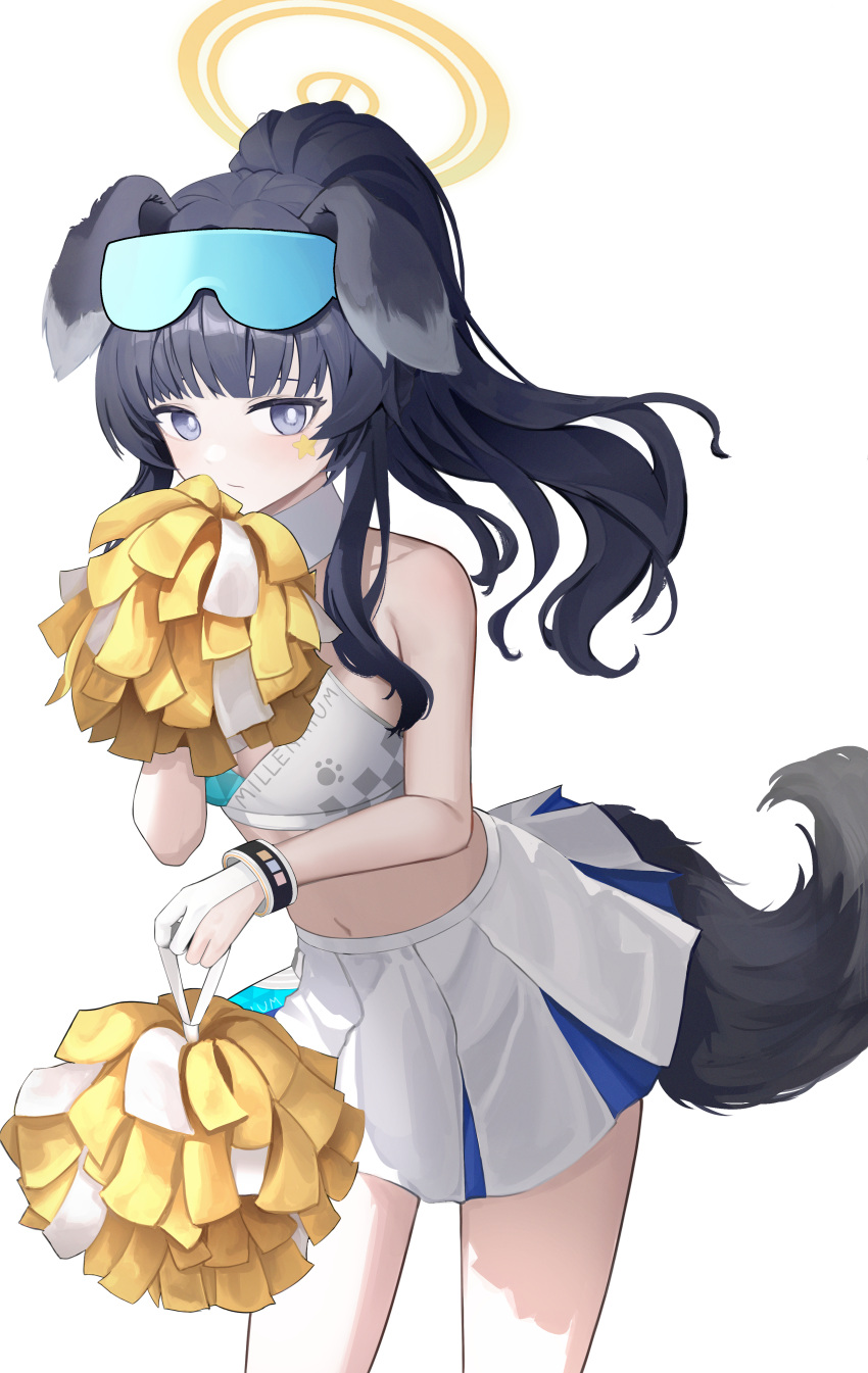 1girl, absurdres, animal_ears, bare_shoulders, bimo_(bimo_koa), black_hair, blue_archive, blush