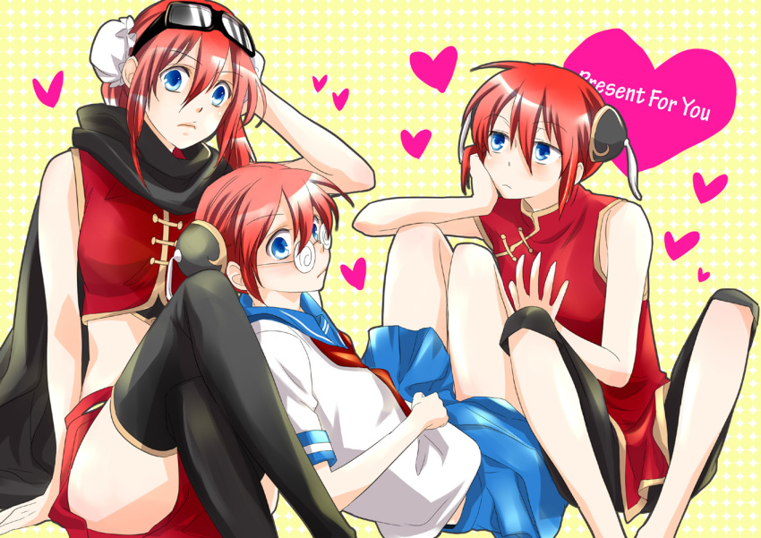 bare_shoulders, black_legwear, black_thighhighs, blue_eyes, bun_cover, china_dress, chinese_clothes, crossed_legs