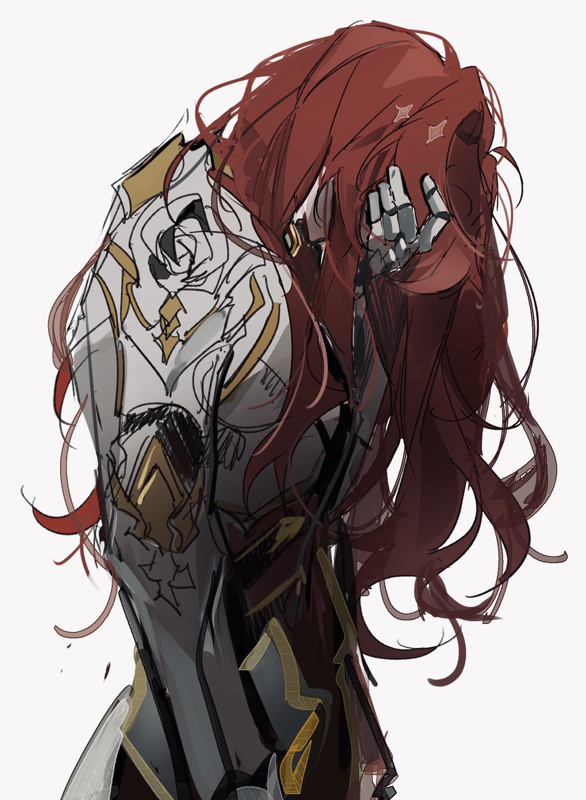 1boy, argenti_(honkai:_star_rail), arm_at_side, armor, breastplate, covered_eyes, covered_mouth, covering_face