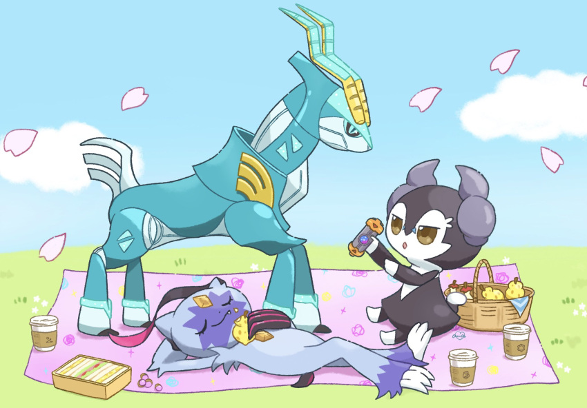animal_focus, apple, basket, berry_(pokemon), bitten_apple, blue_sky, booster_energy_(pokemon), box