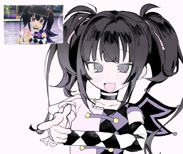 1girl, :d, black_choker, black_hair, chikuwa_(tikuwa_primagi), choker, derivative_work, fake_wings