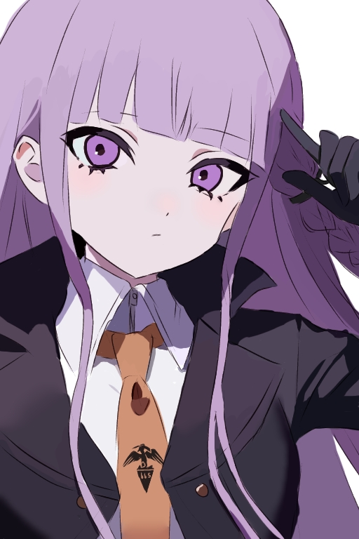 1girl, black_gloves, black_jacket, black_ribbon, blunt_bangs, braid, brown_necktie, closed_mouth