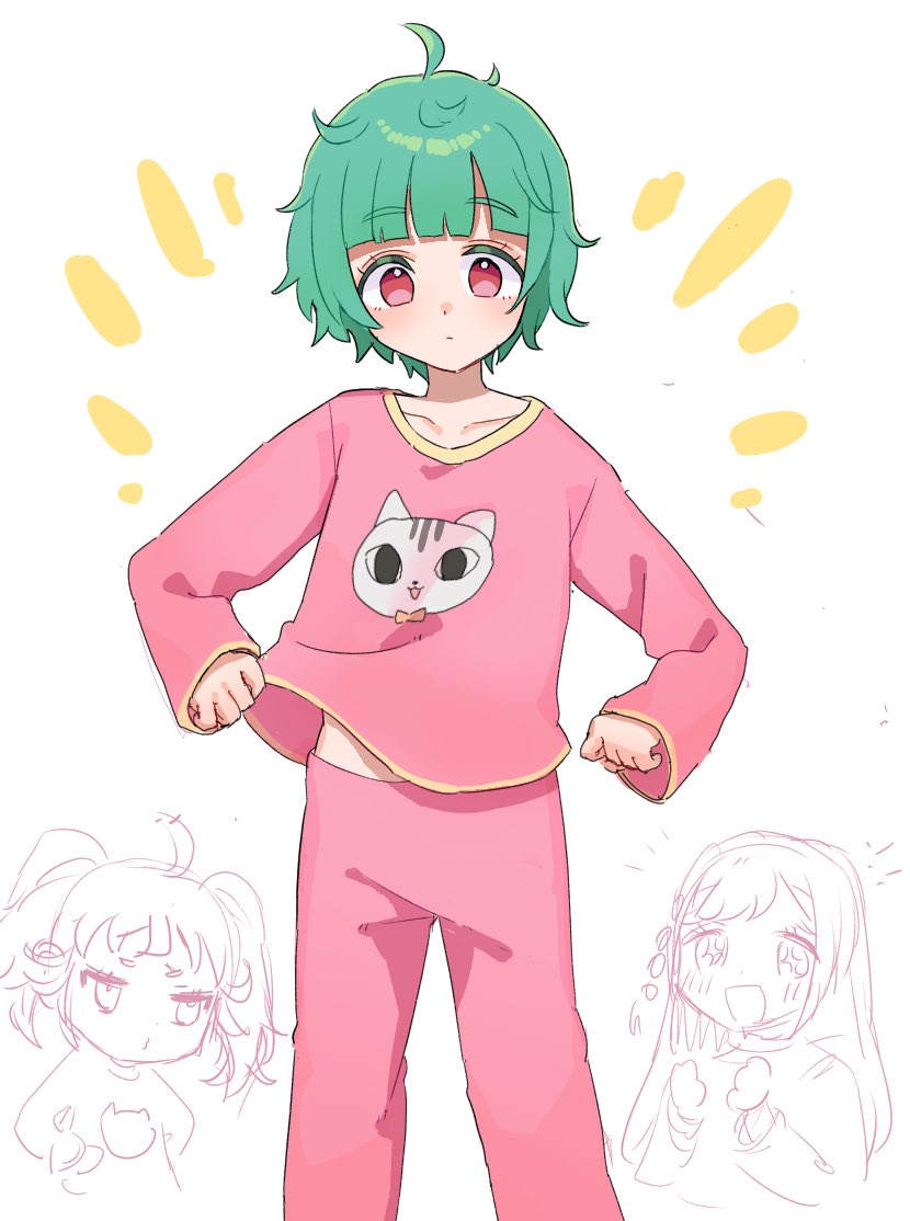 3girls, ahoge, animal_print, blunt_bangs, cat_print, chikuwa_(tikuwa_primagi), closed_mouth, commentary_request