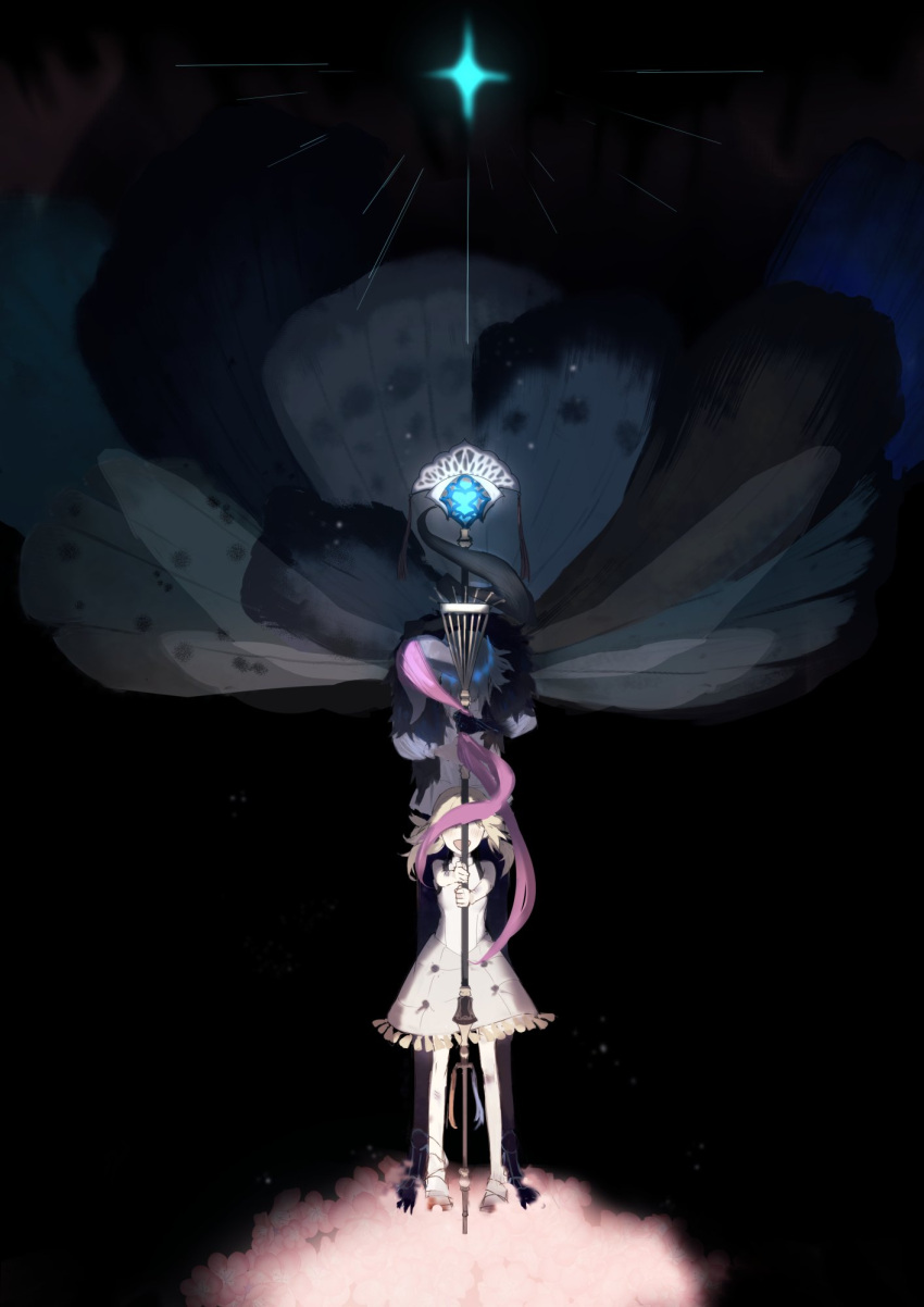 1boy, 1girl, arthropod_boy, artoria_caster_(fate), artoria_caster_(first_ascension)_(fate), artoria_pendragon_(fate), bare_shoulders, black_hair