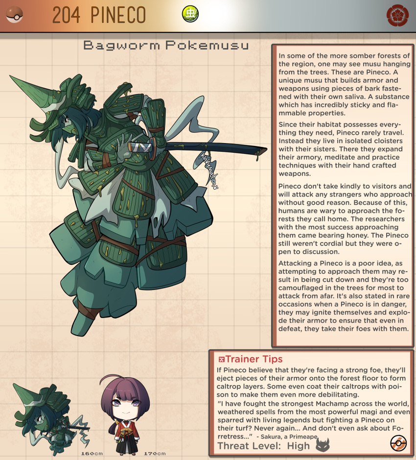 1boy, 1girl, armor, artist_name, black_hair, brown_background, character_name, character_profile