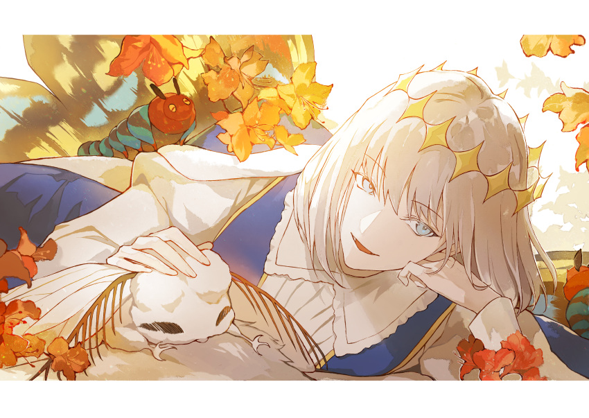 1boy, absurdres, arthropod_boy, blanca_(fate), blue_eyes, bug, butterfly_wings, cloak