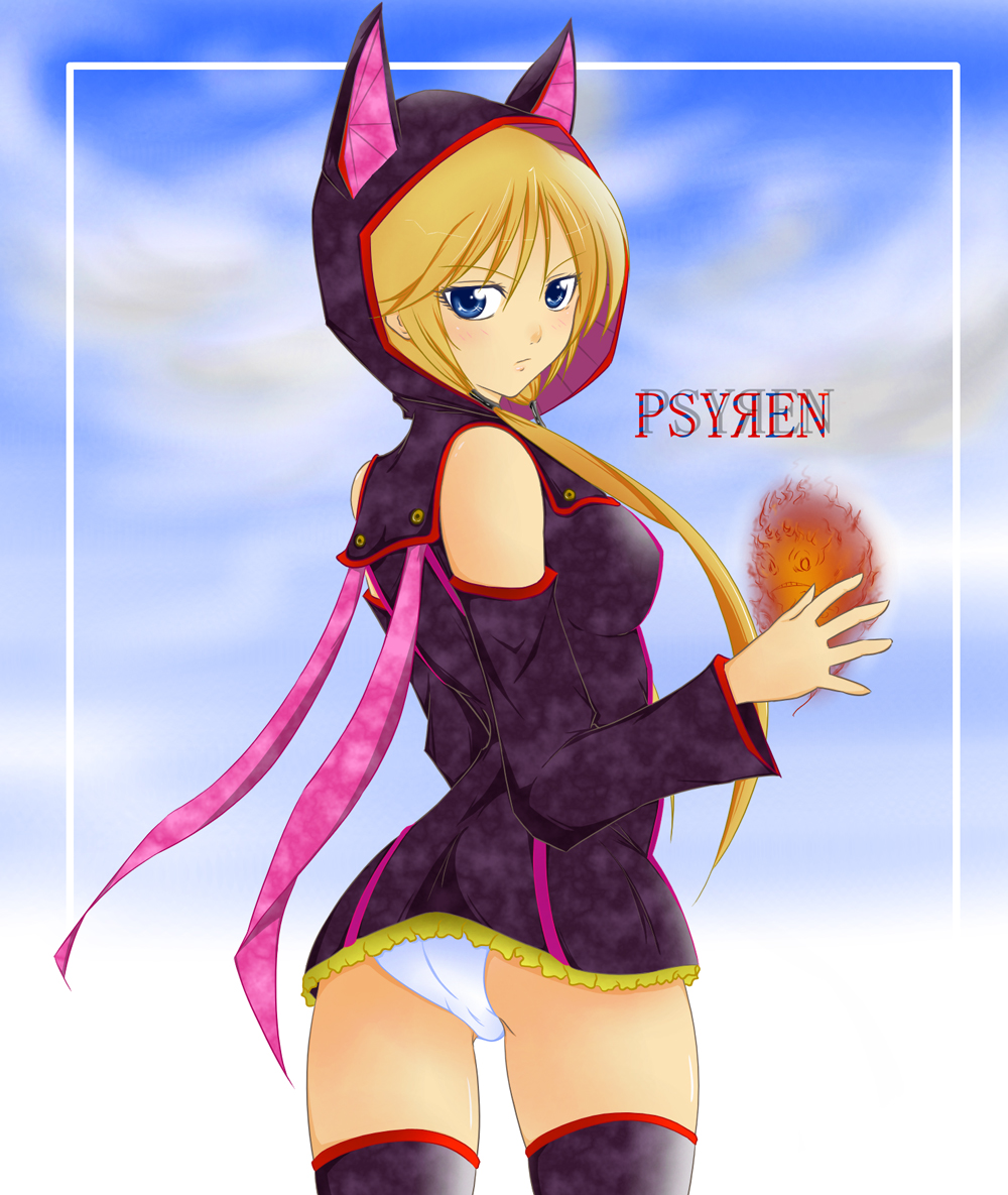 blue_eyes, blush, looking_back, panties, psyren, tenjuin_frederica, thigh-highs, thighhighs