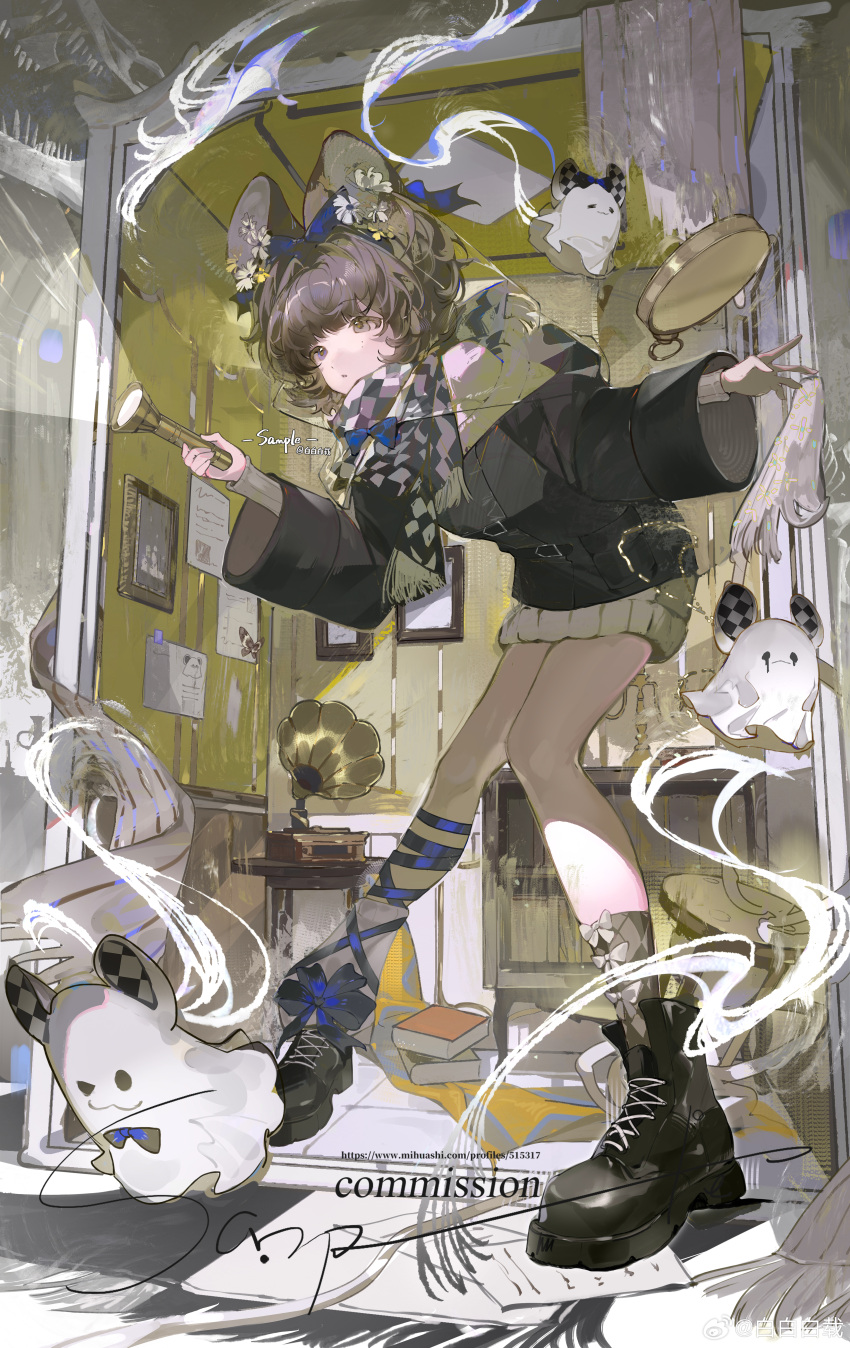1girl, absurdres, animal_ears, ankle_socks, argyle_clothes, argyle_socks, asymmetrical_legwear, baibaibaizai
