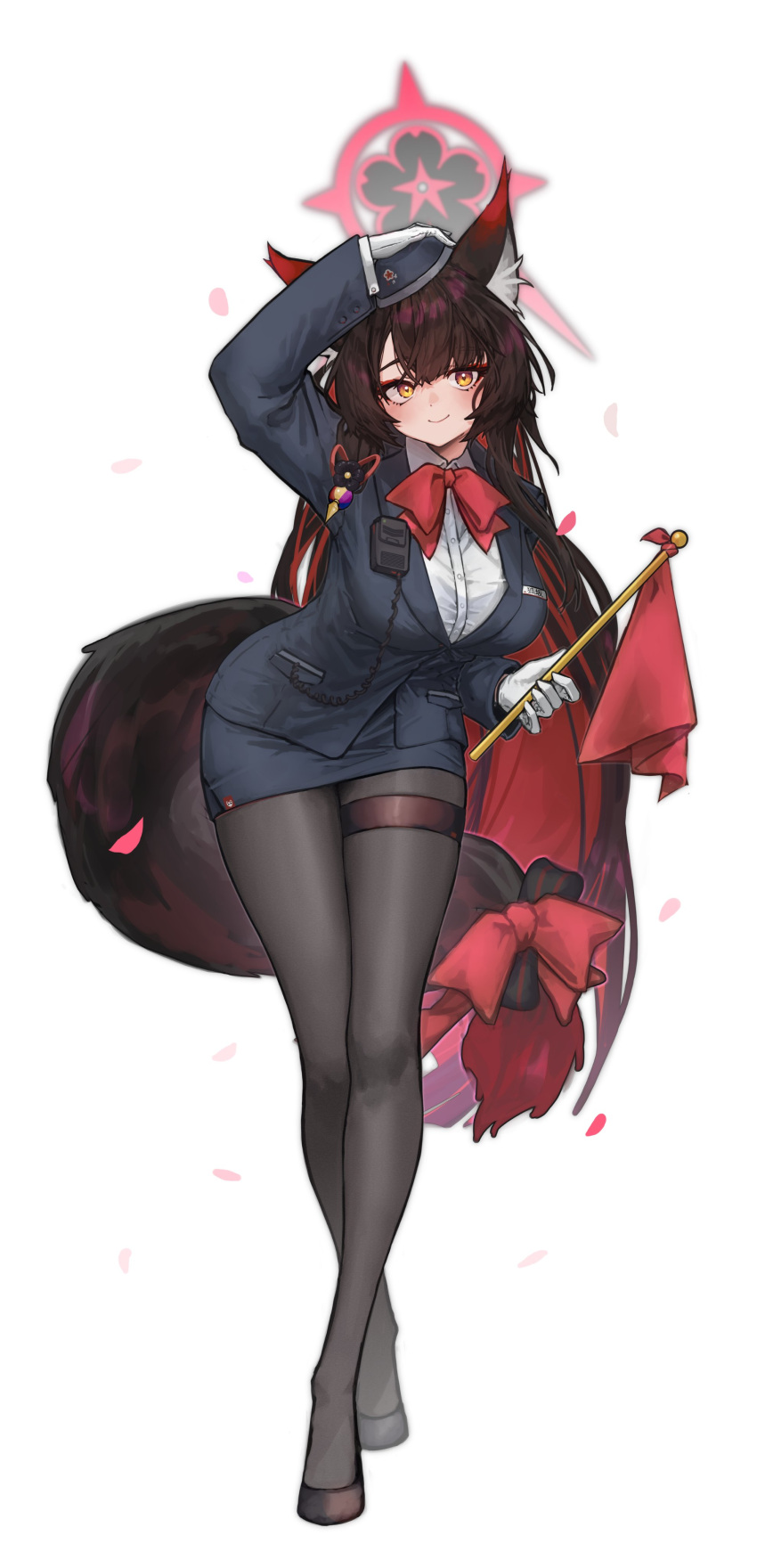 1girl, absurdres, animal_ear_fluff, animal_ears, black_hair, blue_archive, crossed_legs, eyeliner