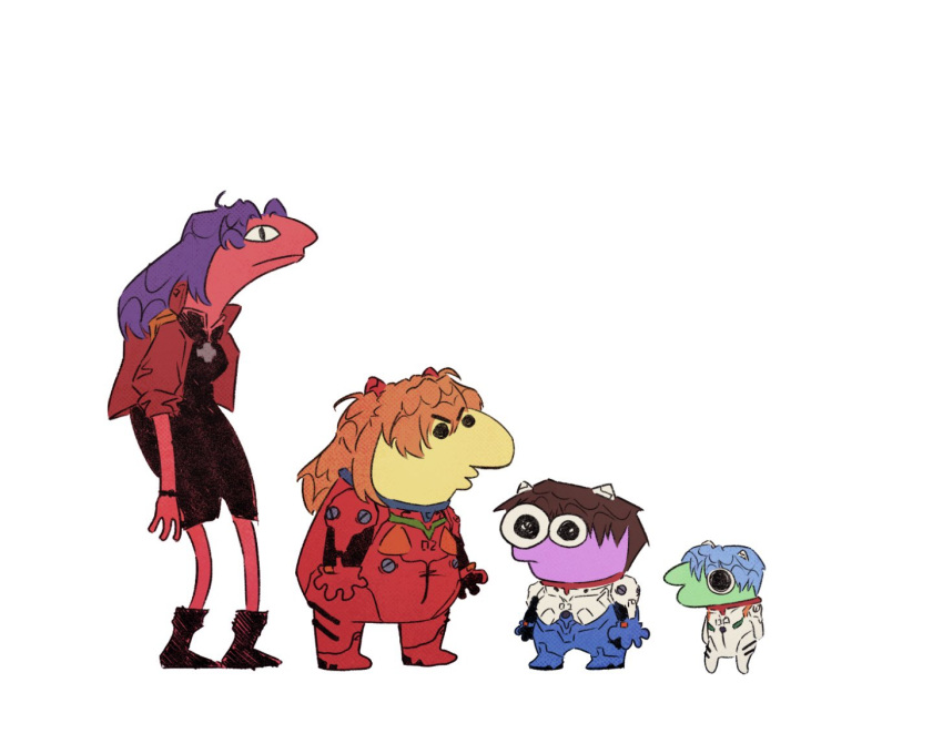 alan_(smiling_friends), ayanami_rei, ayanami_rei_(cosplay), blue_hair, charlie_dompler, cosplay, glep_(smiling_friends), ikari_shinji