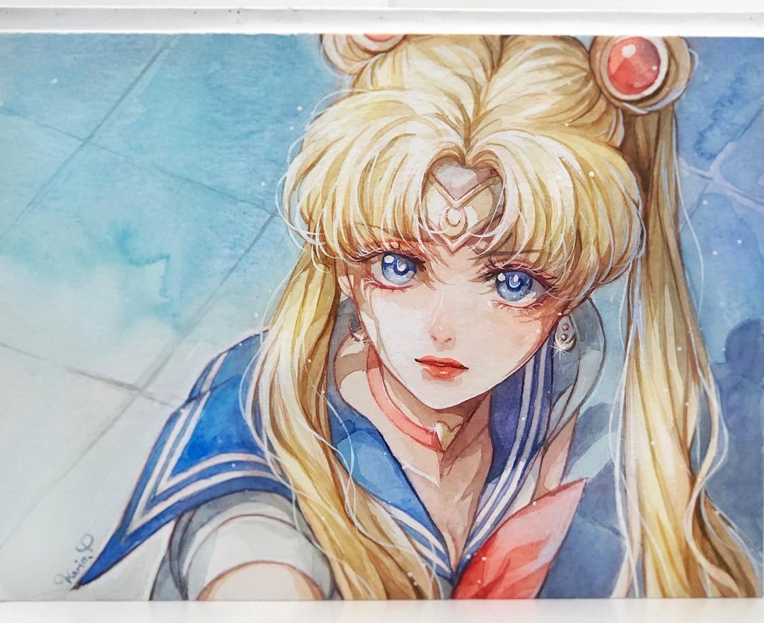 1girl, bishoujo_senshi_sailor_moon, blonde_hair, blue_eyes, blue_sailor_collar, bow, choker, circlet