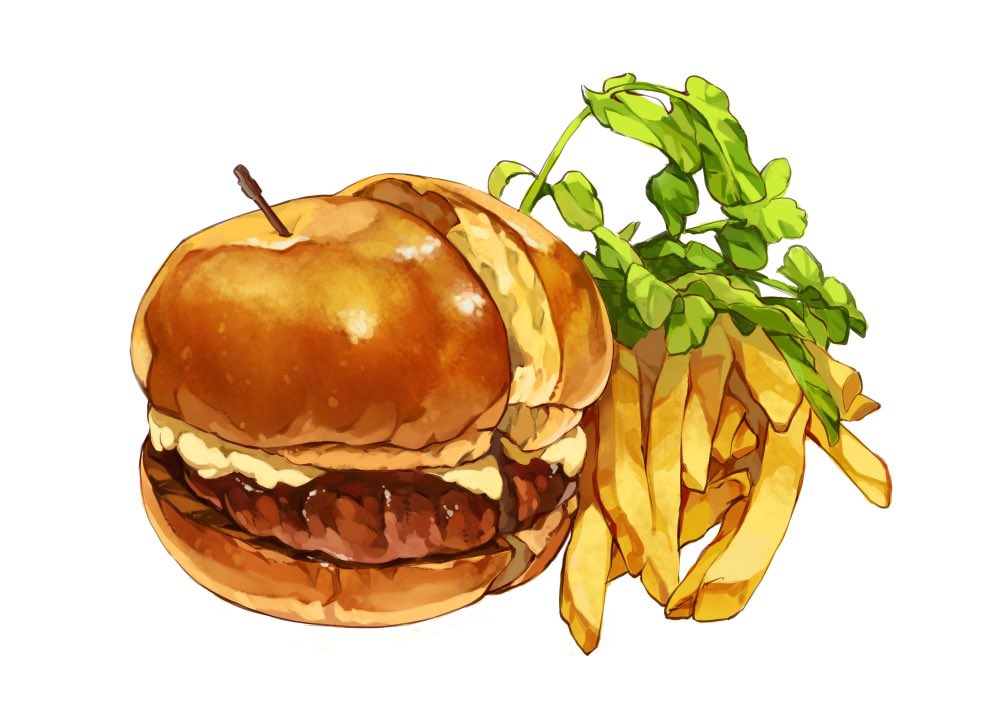 danryoku_(ucrh3525), food, food_focus, french_fries, hammer, leaf, no_humans, original