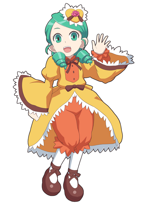 aka_(pixiv), bow, dress, drill_hair, frills, green_eyes, green_hair, hair_ornament