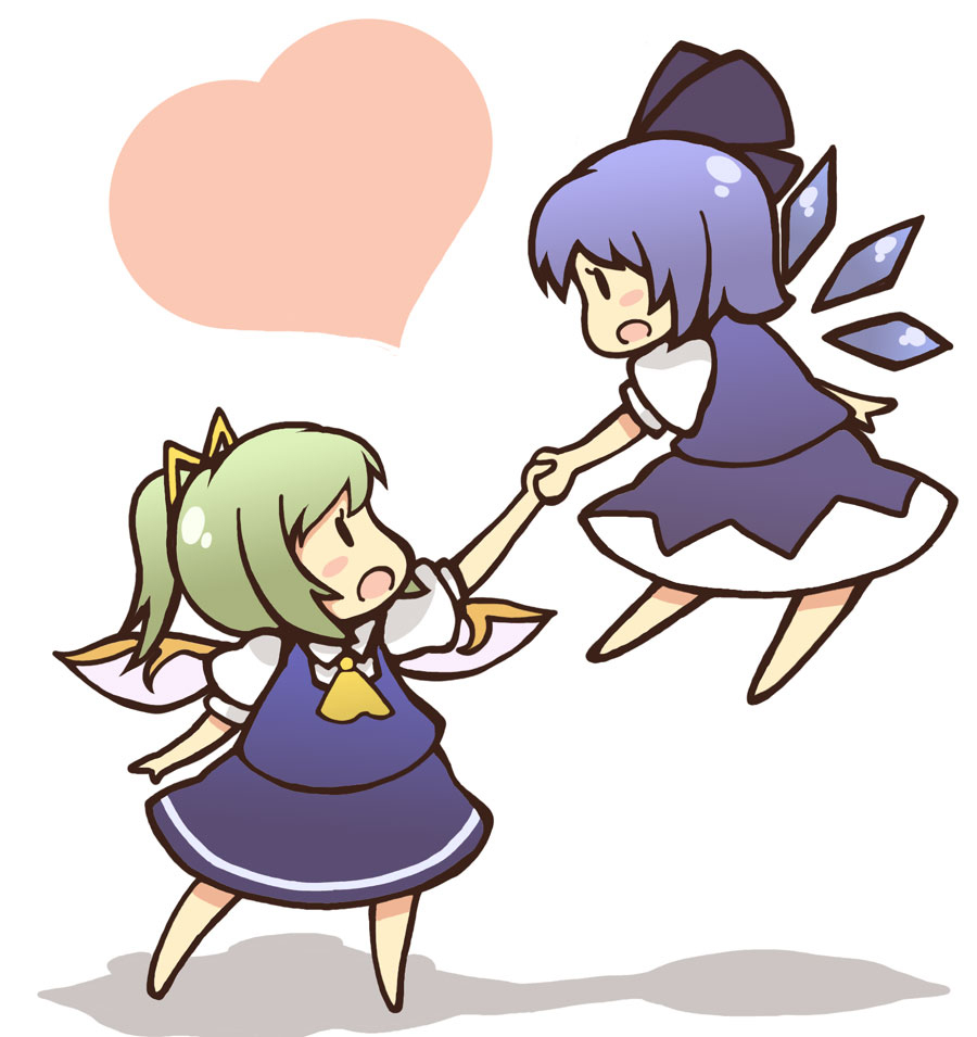 bad_id, chibi, cirno, daiyousei, eichikei, heart, holding_hands, multiple_girls