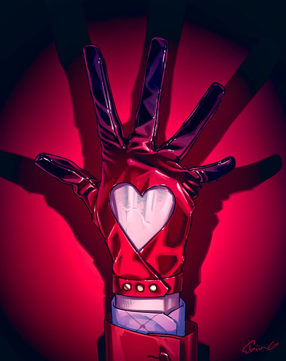 1boy, backhand, chris_redgrave, close-up, cutout_gloves, gloves, hand_up, heart