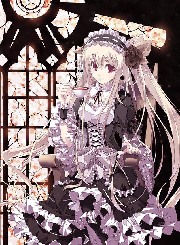 dress, frills, gothic_lolita, hair_bow, hair_ornament, hair_ribbon, hairband, lolita_fashion