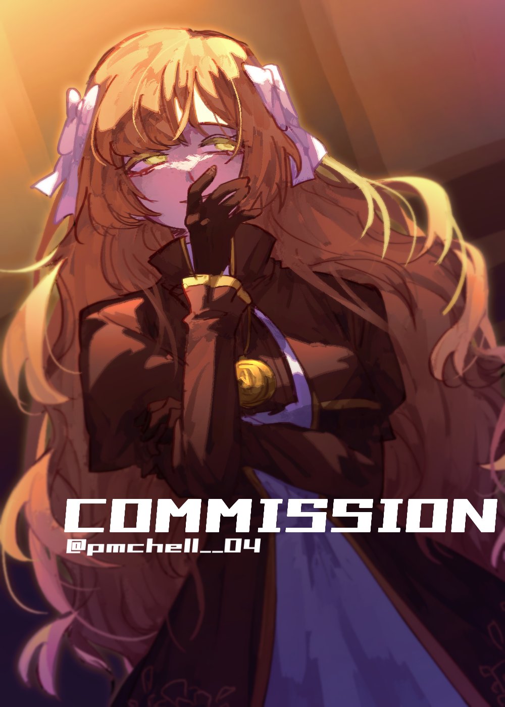 1girl, bow, brown_dress, brown_gloves, catherine_(project_moon), catherine_(project_moon)_(cosplay), closed_mouth, commission