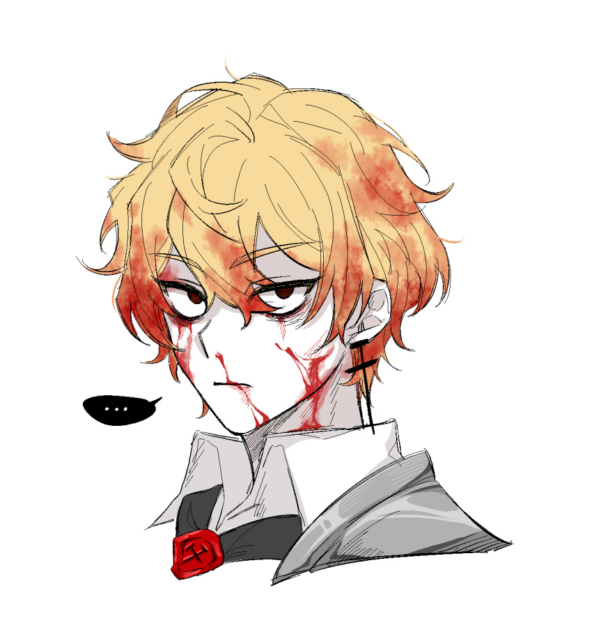 ..., 1boy, 8ight, armor, ascot, blonde_hair, blood, blood_in_hair