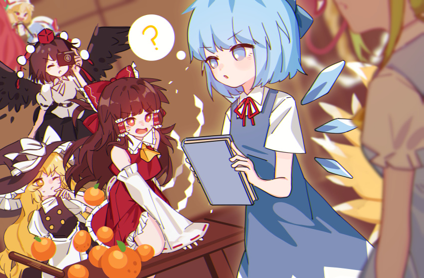 6+girls, ?, absurdres, abyssitanuki, apron, ascot, bird_wings, black_hair