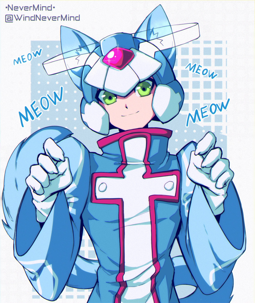 1boy, animal_ears, artist_name, blue_helmet, blue_robe, blue_tail, cat_ears, cat_tail