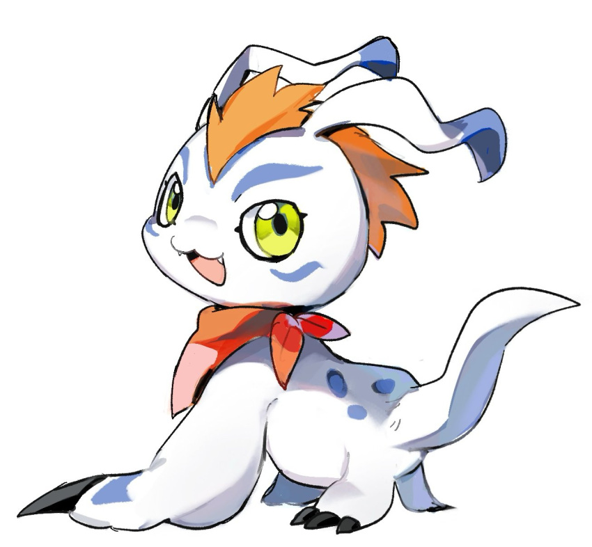 :3, all_fours, bandana, bandana_around_neck, digimon, digimon_(creature), fangs, from_behind