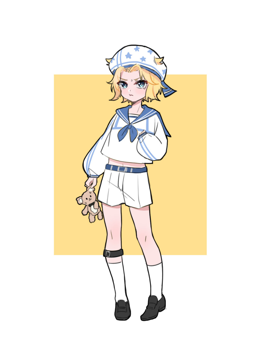 1boy, aged_down, blue_sailor_collar, chuchumimipupu, commentary_request, full_body, hat, highres