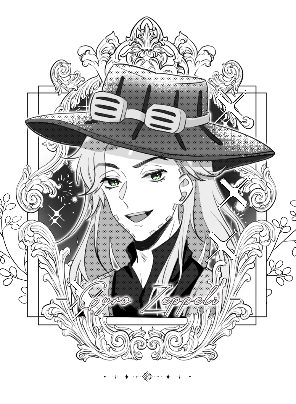 1boy, character_name, chuchumimipupu, commentary_request, cowboy_hat, facial_hair, goggles, goggles_on_headwear