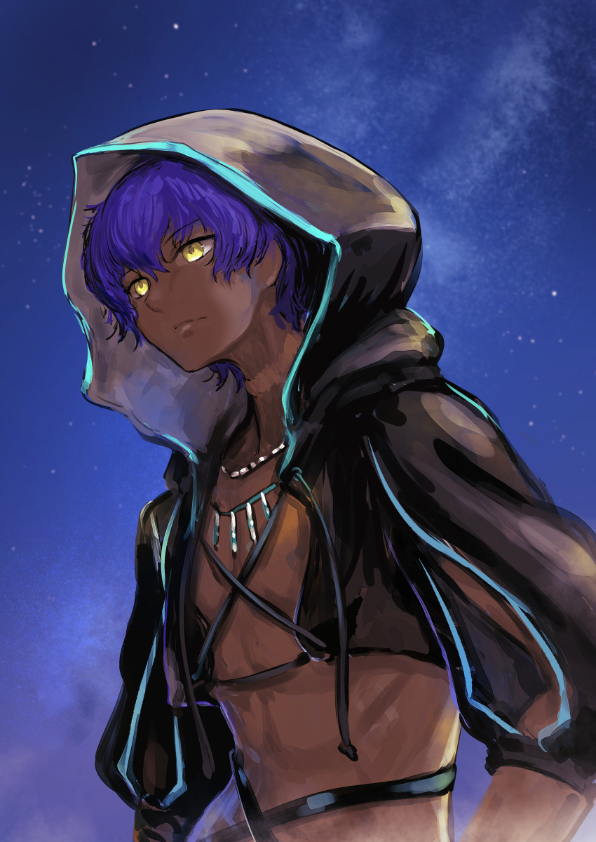 152_in_can, 1boy, absurdres, black_jacket, blue_hair, dark-skinned_male, dark_skin, fate/grand_order