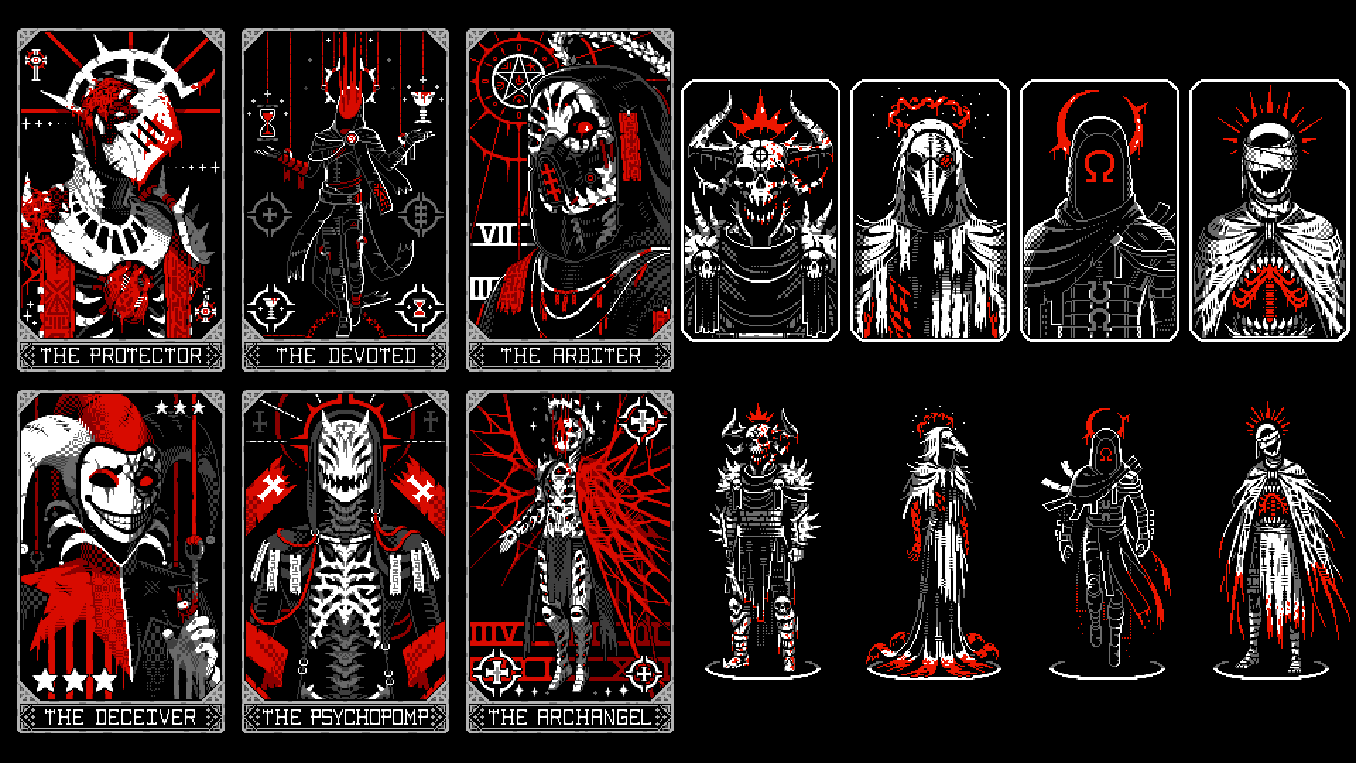 6+others, arm_guards, armor, armored_boots, bandages, black_background, blood, blood_halo