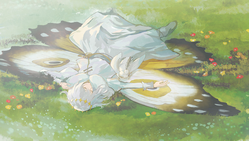 1boy, arthropod_boy, blanca_(fate), bug, butterfly_wings, cape, cloak, crown