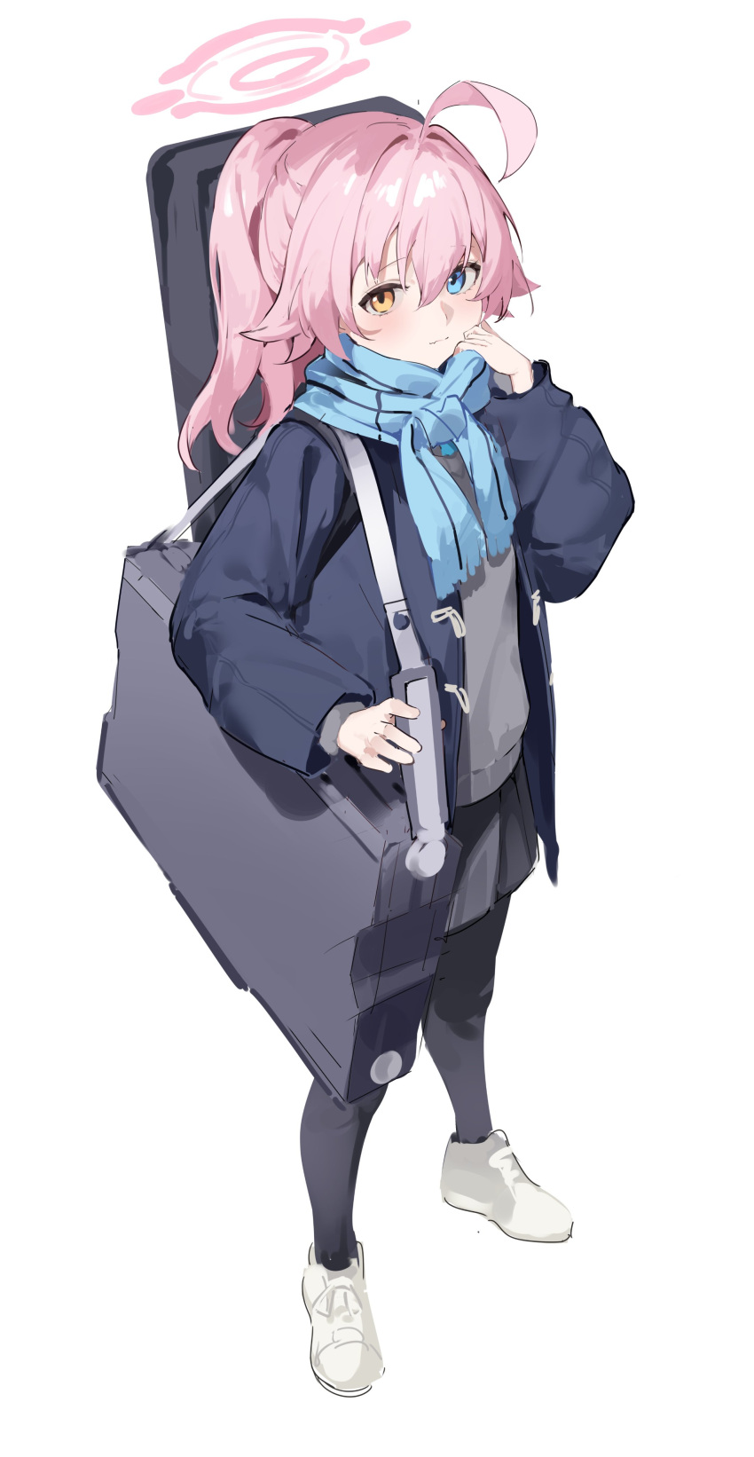 1girl, absurdres, ahoge, black_pantyhose, blue_archive, blue_eyes, blue_jacket, blue_scarf