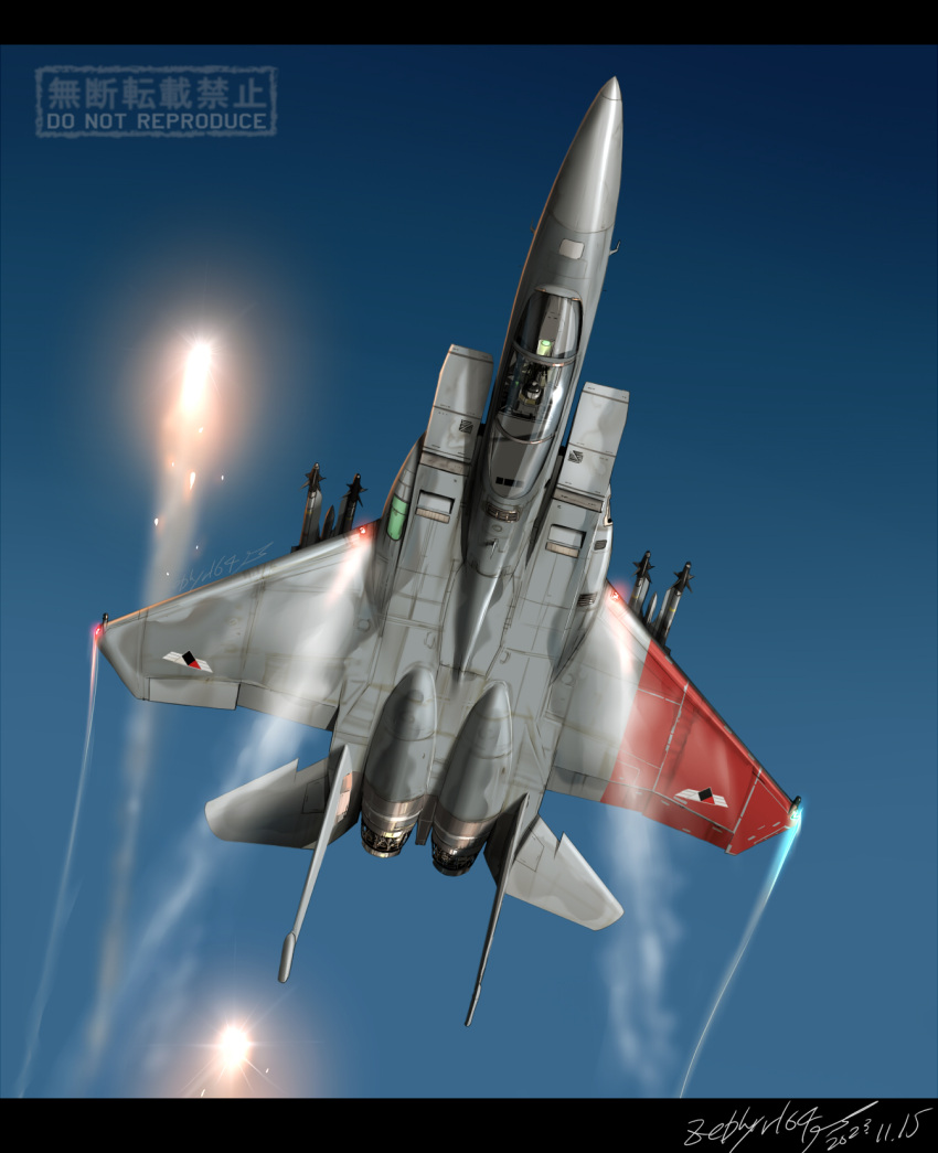 1boy, ace_combat, ace_combat_zero, aim-9_sidewinder, aircraft, airplane, blue_sky, contrail