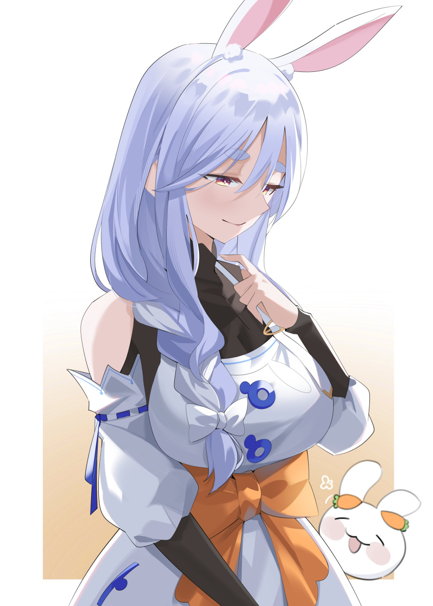 1girl, absurdres, animal_ear_fluff, animal_ears, black_bodysuit, blue_hair, blue_ribbon, bodysuit