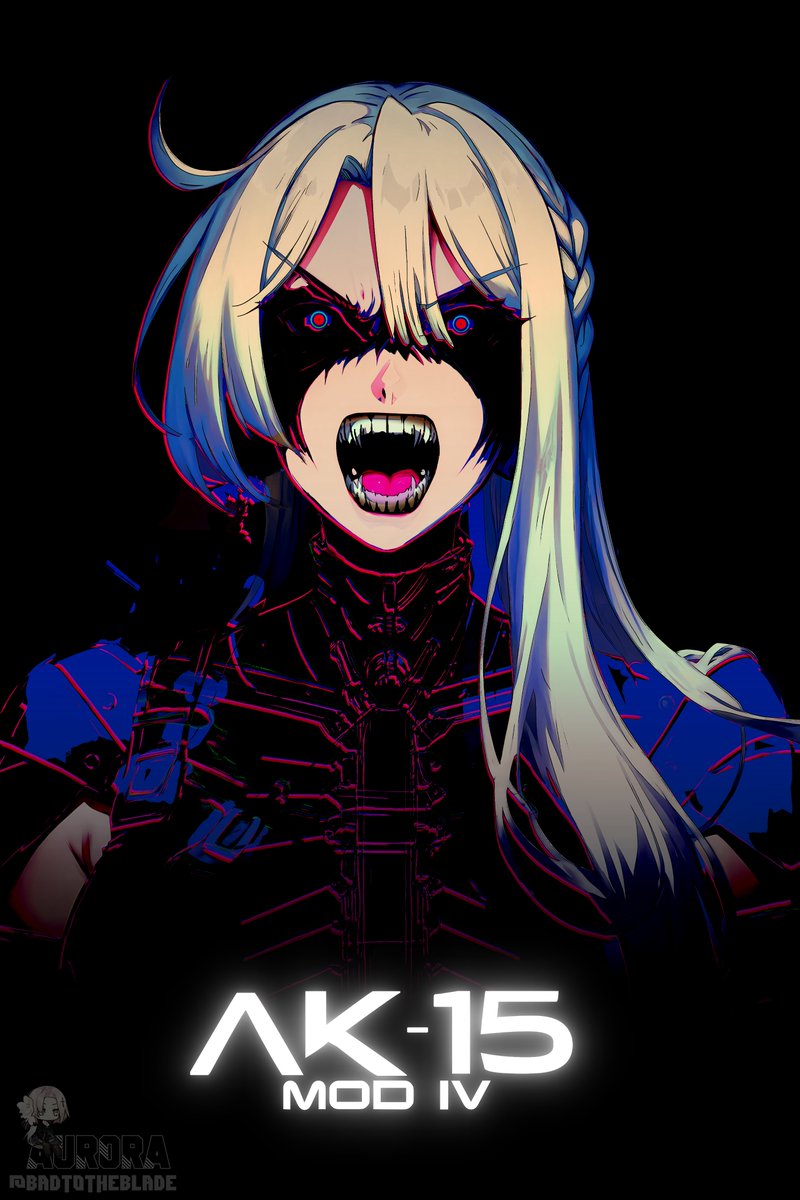 ak-15, ak-15_(girls'_frontline), artificial_eye, assault_rifle, badtotheblade, cyberpunk, demon_girl, girls_frontline