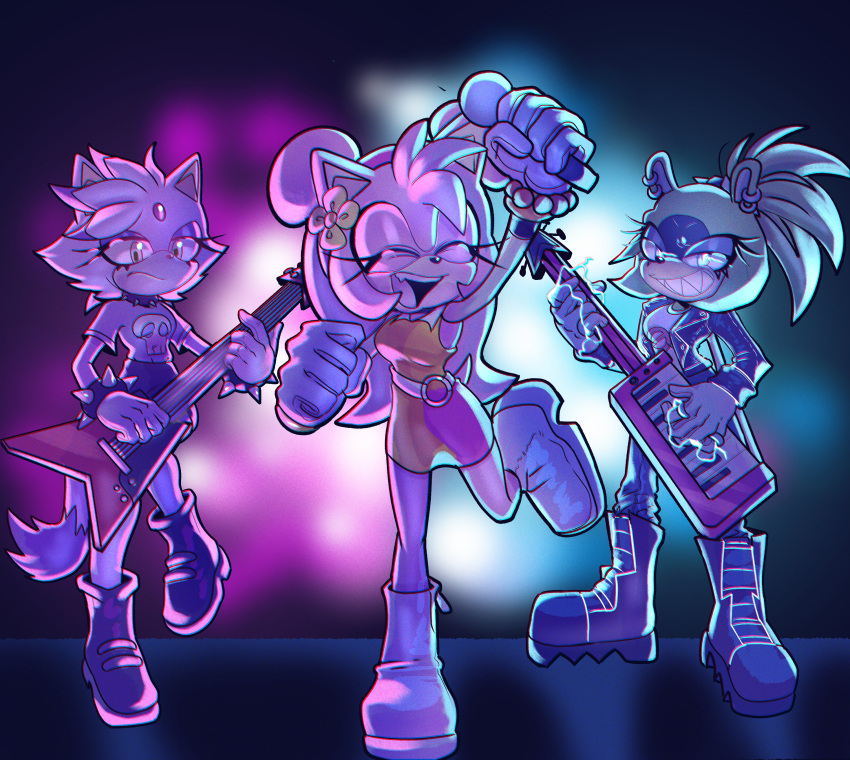 3girls, absurdres, ami_onuki, ami_onuki_(cosplay), amy_rose, animal_ears, arm_up, black_jacket