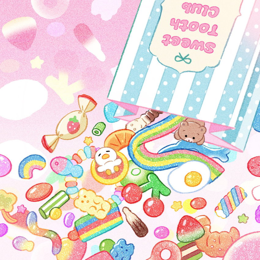 bag, bear, bird, candy, candy_wrapper, cherry, colorful, commentary
